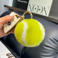 Petit porte-clés de voiture tennis polyvalent, breloque en peluche, pendentif pour sac à dos, mignon, en fausse fourrure de lapin Rex imprimée