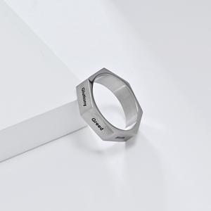 Bague hexagonale en acier titane, sept péchés capitaux et vertus gravées, bijoux de mode unisexe, cadeau - Product Image 3