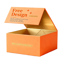 Boîte rigide magnétique à rabat orange mat avec logo personnalisé et doublure en feuille d'or pour l'emballage de cosmétiques et de soins de la peau