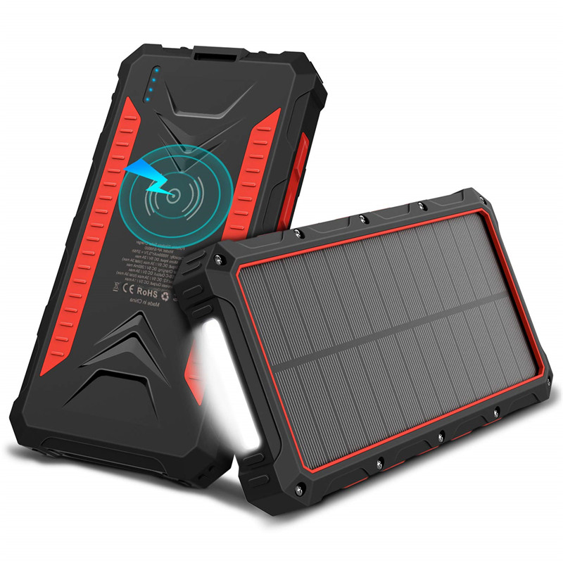 High quality portable solar mobile charger USB wireless charging outdoor waterproof and illuminated power bank