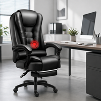 Chaise de bureau ergonomique avec repose-pieds, pivotante, inclinable, avec fonction massage, chaise de patron en cuir, siège de bureau à domicile pour l'étude et l'apprentissage