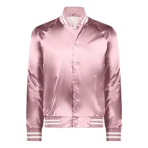 Pink Satin Varsity <b>Jacket</b> Unisex Regular Fit Stand Collar Button Closure Autumn Casual Wear High Quality New Satin <b>Jacket</b> - Product Image 4