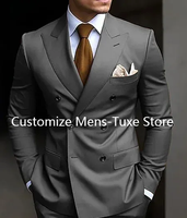 Costume de Mariage Marron de Haute Qualité pour Homme, Croisé, Revers de Marié, Coupe Slim Formelle, 2 Pièces (Veste et Pantalon)