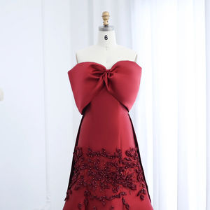 Luxus 3D Blumen Rouge rosa Satin Meerjungfrau Abendkleid elegant schulterfrei Damen Hochzeit Ballpartykleider Sz464 - Product Image 4