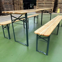 Ensemble de table et de bancs de bière en bois pour événements, 8 places, mobilier d'extérieur, table de jardin, table pliante pour fête, avec un bon support à trois pieds