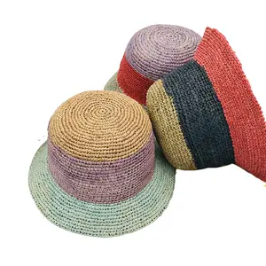 Foldable व्यापक कगार रंगीन Crochet दुराचार भूसे टोपी आउटडोर सूरज टोपी का छज्जा टोपी गर्मियों में महिलाओं के लिए लड़कियों समुद्र तट भूसे टोपी