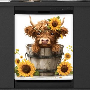 Sunflowers Highland Cow Housse magnétique pour lave-vaisselle, style campagnard, réutilisable, pour réfrigérateur, <span class=keywords><strong>d</strong></span>écoration pour la maison et la cuisine - Product Image 5