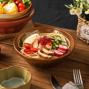 ชามเซรามิกสไตล์ญี่ปุ่นสำหรับร้านอาหาร โรงแรม ชามซุป สลัด อาหาร ขนาด 8 นิ้ว ชามเซรามิกแบบเรโทร ชามเซรามิกเนื้อหยาบสำหรับใช้ในครัวเรือน - Product Image 3