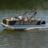 Bateau ponton Allhouse RiverExplorer de 23 pieds en aluminium à pont unique, à faible draught, avec protection anti-herbes, support pour moteur de pêche, type DuckBoat, option camouflage