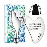 Outil facial Gua Sha en acier inoxydable avec logo personnalisé, plaque Gua Sha en métal pour raffermir le visage, sculpter la ligne de la mâchoire et réduire les gonflements