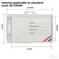 Porte-badge rigide en polycarbonate transparent, prix usine, 54x86mm, utilisation horizontale/verticale pour bureau/événements/lieu de travail/étudiant, logo personnalisé