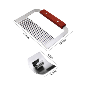 French Fries Cutting Knife Manual Wood Handle Stainless Steel Wavy Crinkle Potato Slicer with Handguard Dishwasher Safe - Product Image 6