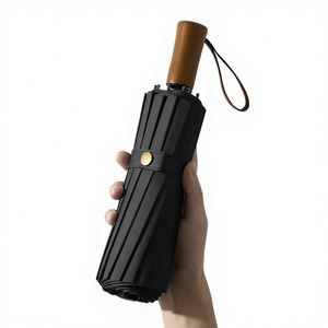 Parapluie pliant manuel à 16 baleines avec poignée en bois, protection UV, pluie et soleil, minimalisme moderne, pour homme, compact, extra-large, renforcé - Product Image 1
