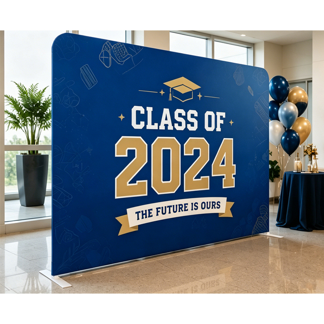 10ft 20ft 30ft Custom Logo Digital Printed Eco-Friendly Aluminum Pennant Backdrop for Trade Show Back School/Graduation Displays