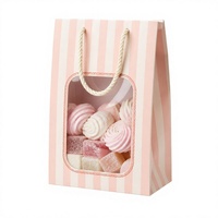 Sac cadeau personnalisé en papier écologique pour bonbons et chocolats avec fenêtre et poignée en corde, idéal pour les pâtisseries