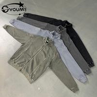 YOUMI ODM/OEM Veste d'hiver respirante 100% Coton, style Streetwear, avec fermeture éclair vintage, col montant, effet délavé, coupe jogger, unie et vieillie