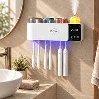 Stérilisateur UV mural intelligent pour brosses à dents, nouveau support de séchage à l'air avec diffuseur d'arômes, cycle de désinfection automatique toutes les 4 heures