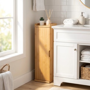 Meuble de rangement ultra-plat en bambou pour salle de bain, idéal pour les espaces étroits, avec plateau supérieur pour <span class=keywords><strong>papier</strong></span> <span class=keywords><strong>toilette</strong></span> - Product Image 2