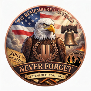 Set di Monete Commemorative in Rame Puro 999 da 1 oz, Commemorazione 9/11 25 Anni, 250° Anniversario America 1776-2026, Stampa UV Rotonda - Product Image 1