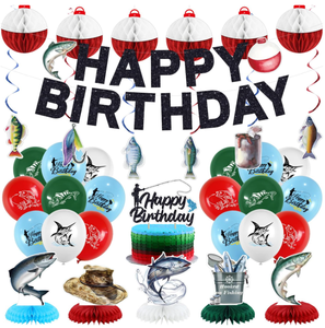 Decoración para Fiesta <span class=keywords><strong>de</strong></span> <span class=keywords><strong>Cumpleaños</strong></span> <span class=keywords><strong>de</strong></span> Pesca: Pancarta Colgante, Banderines, Espirales, Guirnaldas, Adornos <span class=keywords><strong>de</strong></span> Panal, Decoración para <span class=keywords><strong>Pastel</strong></span>, Globos Impresos y Suministros - Product Image 1