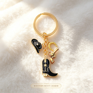 Vintage Western Cowboy Enamel Keychain Cowboy Hat Boots Gun Horseshoe Charms <b>Key</b> Ring Country Style Bag Pendant Decor Gift - Product Image 4
