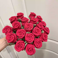 Künstliche Blumen Romantische Moderne Baumwollstoff Handgemachte Häkel-Einzelne Große Rote Rosen für Halloween-Geschenk Ehefrau Ewige Rose Geschenk