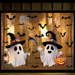 Venta al por mayor de fábrica: Adhesivos estáticos de Halloween para ventanas con fantasmas, <span class=keywords><strong>brujas</strong></span>, calabazas y murciélagos, decoración de cristal para fiestas de Halloween - Product Image 2