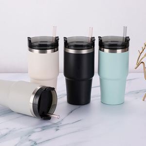 30oz Stainless Steel Double Wall Vacuum <b>Tumbler</b> Insulated Car Travel Coffee <b>Cup</b> <b>With</b> <b>Straw</b> Handle Outdoor Hiking - Product Image 1