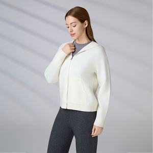 Cardigan tricoté sur mesure, pull décontracté, sweat à capuche tendance, fermeture éclair intégrale, blanc, court, pour femme, hiver - Product Image 3