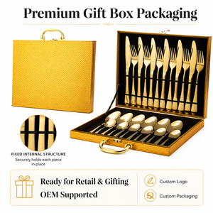 24PCS 410 Stainless Steel Cutlery Set Gold Flatware Set with Gift <b>Box</b> for Hotel Restaurant Wedding - Product Image 4