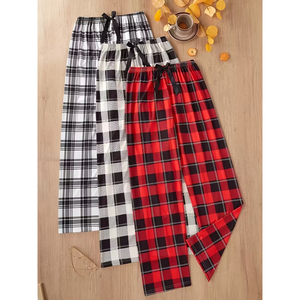 Conjunto de pijama cómodo de verano para mujer, camisa de poliéster suave y <span class=keywords><strong>pantalones</strong></span> informales a cuadros - Product Image 3