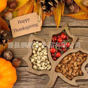 Pengzhan Wooden Leaf Serving <b>Tray</b> 3 Compartment Solid Wood Fruit <b>Snack</b> Plate Decorative Desktop Food <b>Tray</b> - Product Image 3