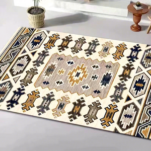 Alfombra de Terciopelo de Cristal de Estilo Étnico Nórdico, Antideslizante, de Pelo Corto, Fácil de Cuidar, con Patrón de Patchwork para Decoración del Hogar y Sala de Estar - Product Image 1