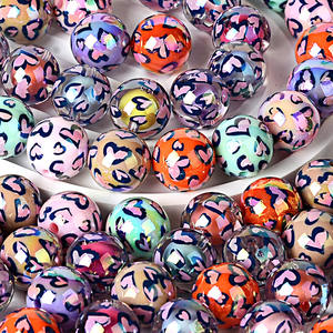 Chaîne de téléphone portable DIY en perles acryliques de 16 mm à motif floral léopard double cœur pour la Saint-Valentin, accessoire de stylo ou bijou - Product Image 1