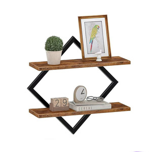 Étagère murale Lexinchen Diamond noire à 2 niveaux pour le rangement et la décoration du salon et de la cuisine - Product Image 4