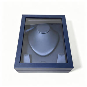 Wholesale Navy PU Leather Jewelry Box With Clear Top Window Velvet <b>Insert</b> Necklace Pendant Display Gift Box Custom Logo - Product Image 1