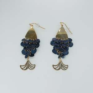 Fashion Drop Earrings 316L Stainless Steel PVD Gold Plating Sustainable Resistant <b>Blue</b> Sequin Dangle Design - Product Image 1