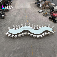 Table de banquet de mariage de luxe LEDA, blanche, durable, en acier inoxydable, avec plateau miroir, en forme de S, pour événements, salles de réception et décoration