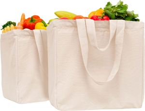 Sacs de courses pliables robustes 35*22*39cm avec poignée en corde, personnalisables, en toile de coton réutilisable, 5 poches, écologiques, lavables - Product Image 6