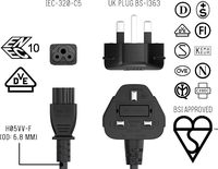 Câble d'alimentation SYONG OD 6,8 mm, 0,5 mm² 3*0,2*16, prise UK Schuko 3 broches, câble d'alimentation UK IEC C5, conducteur CCA, câble d'usine premium pour ordinateur portable