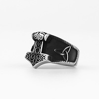 Bague Viking Marteau Thor Ancre Homme Acier Titane, Bande Runique Nordique Bijoux Cadeau Luxe, Grossiste Fournisseur B2B