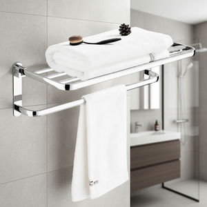 Porte-serviettes de salle de bain en acier inoxydable sans perçage, simple, pliable, réglable, avec crochets résistant à 50 kg pour hôtels, serviette 50 cm - Product Image 6