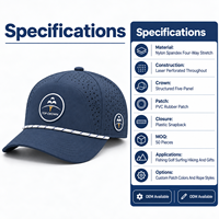 Casquette OEM ODM en Nylon Spandex extensible dans quatre directions, perforée au laser, structurée, à cinq panneaux, avec visière incurvée, patch en PVC et fermeture réglable par cordon
