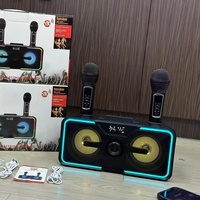 SDRD215 Microphones sans fil portables doubles, machine de karaoké avec lumière LED colorée et haut-parleur KTV pour téléphone, pour fêtes à domicile
