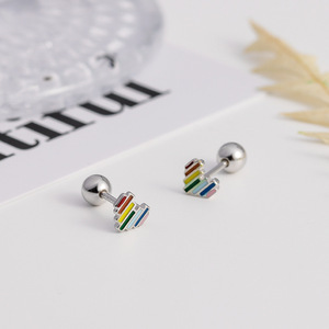 LE210 925 plata esterlina lujo chica pendientes Arco Iris amor corazón lindo divertido oreja Stud Original para mujeres fiesta joyería fina - Product Image 4
