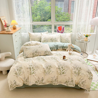 Parure de lit 100 % coton sergé, imprimé floral frais, double face, housse de couette respirante et douce pour la peau, tailles Queen et King pour chambre à coucher