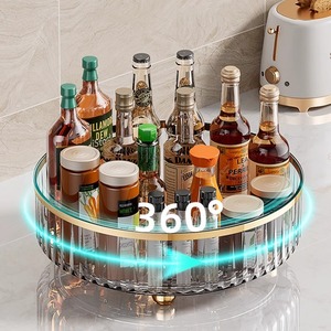 Étagère de rangement rotative à 360 degrés, organisateur de comptoir de cuisine transparent, porte-épices, support de bureau en plastique à un seul niveau - Product Image 1