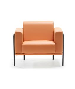 Canapé de bureau commercial Matis à un siège, design moderne, structure en métal avec tuyaux apparents, coussins en cuir amovibles, rembourré - Product Image 1