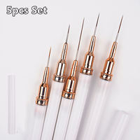 Lot de 5 pinceaux stylo pour nail art, pinceaux liner allongés pour dessin et traçage, stylo professionnel pour la peinture des ongles