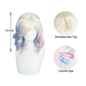 Perruque Courte Ondulée Bob Ombrée Bleu <span class=keywords><strong>Rose</strong></span> pour Cosplay de la Personnage Enid Sinclair de la Série TV Wednesday - Vente Flash - Product Image 4